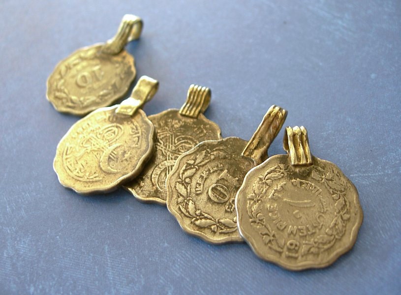SCALLOPED Silver Coin Charms Afghan Pendants lot of 5 ETHNIC ELEMENTS