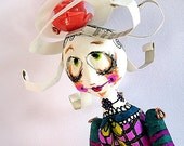 Ooak art doll, miniature clay jointed doll,Saturna-the cyber fairy, airdry clay,paper,watercolour,recycled paper glass
