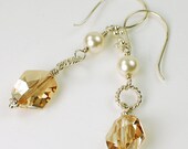 Swarovski Contemporary Crystal and Pearl Drop Earrings, Customizable, Bridesmaid