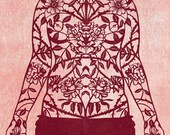 Woman's Torso Rose Tattoo Papercut Print