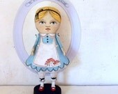 Alice in Wonderland Folk Art Doll Sculpture-- Hand Painted Original-- Made to order within a week