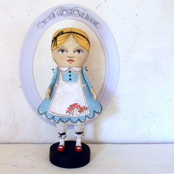 Alice in Wonderland Folk Art Doll Sculpture-- Hand Painted Original-- Made to order within a week