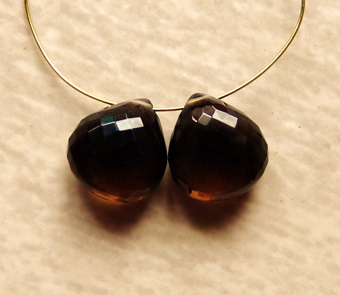 AAA Dark Smoky Quartz Faceted Heart Briolette - 9mm- Matched Pair