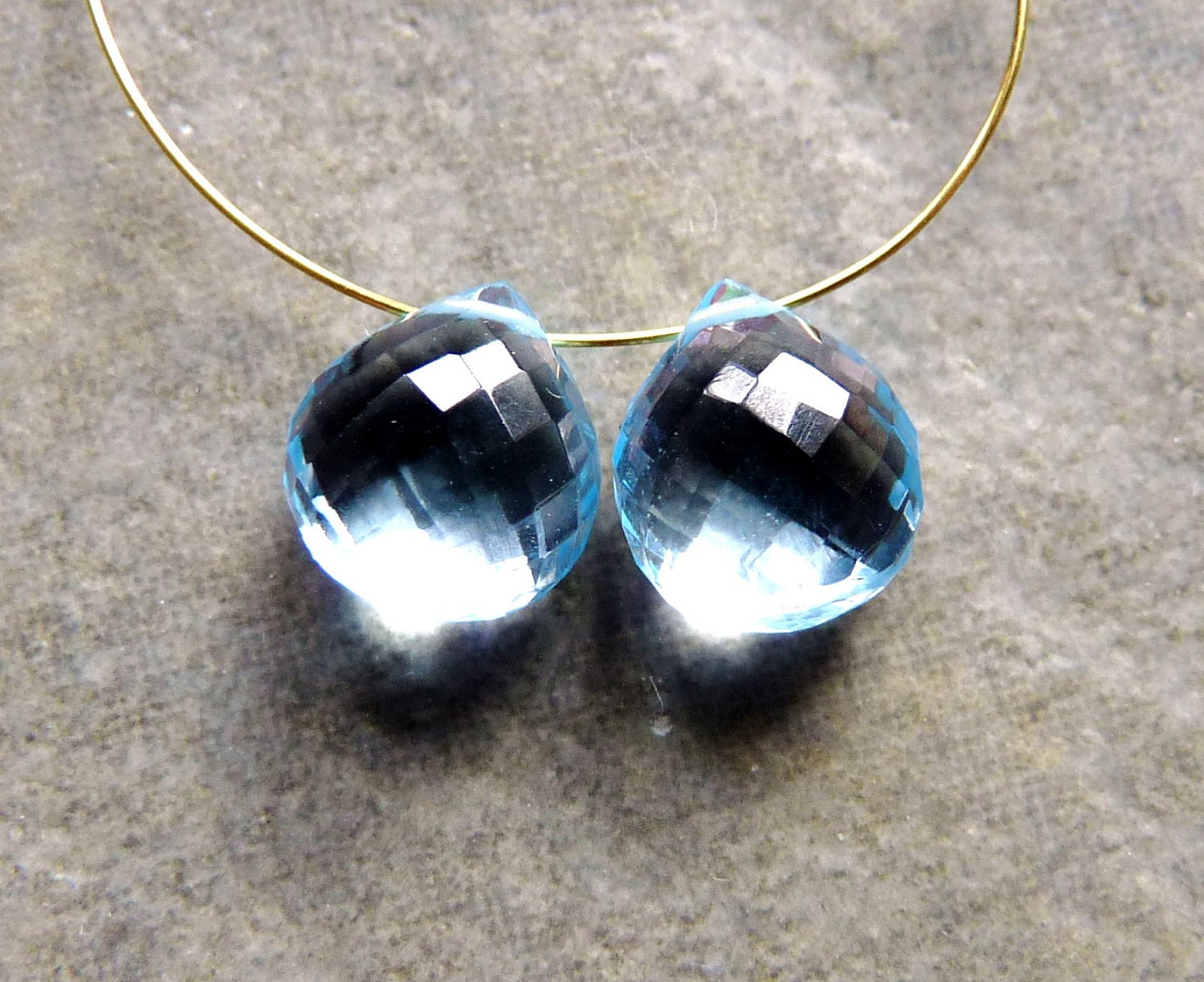 AAA Swiss Blue Topaz Faceted Heart Briolettes 9mm - Matched Pair