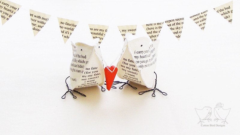 Valentine's Day Poem Paper Birds i carry your heart with me Wedding Cake Topper First Wedding Anniversary gift