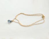 Blue drop bracelet - double layered teardrop gold or sterling bracelet - delicate jewelry  gift for her