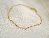 Flutter bracelet - tiny butterfly beige smoke crystal gold fill - delicate jewelry