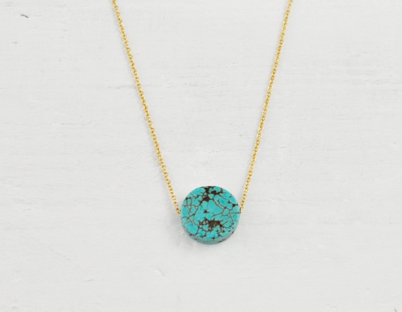 Terra - round turquoise stone gold filled necklace - simple jewelry  gift for her