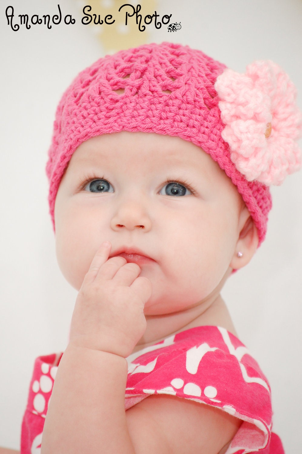 Pattern Directions for Making a Crochet Summer Baby Hat with Changeable Flowers in Cotton Photo Prop PDF