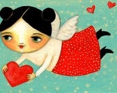 FLYING ANGEL folk art PRINT of painting by tascha