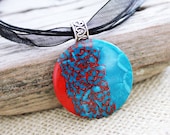 Polymer clay necklace. Custom sized four strand necklace. Polymer clay pendant. Turquoise blue, red. black,