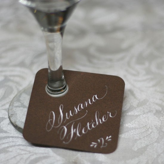 Reserved for Suzy - Wedding Place Card Wine Tag with Calligraphy  - Deposit for Future Order