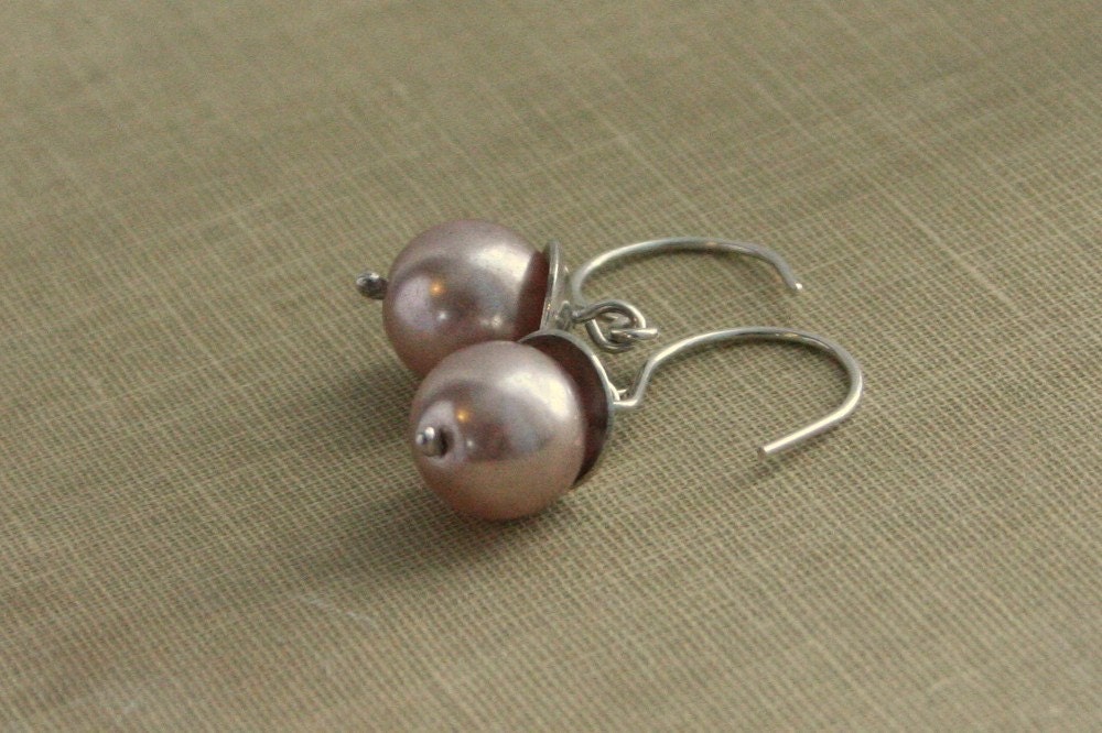 Pink Glass Pearl Sterling Silver Earrings - Pale Roses