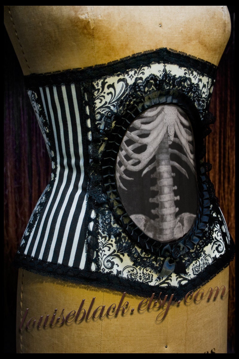 Nouveau Skeleton Corset by Louise Black CUSTOM made to your measurements in Rococo and Stripe Fabrics
