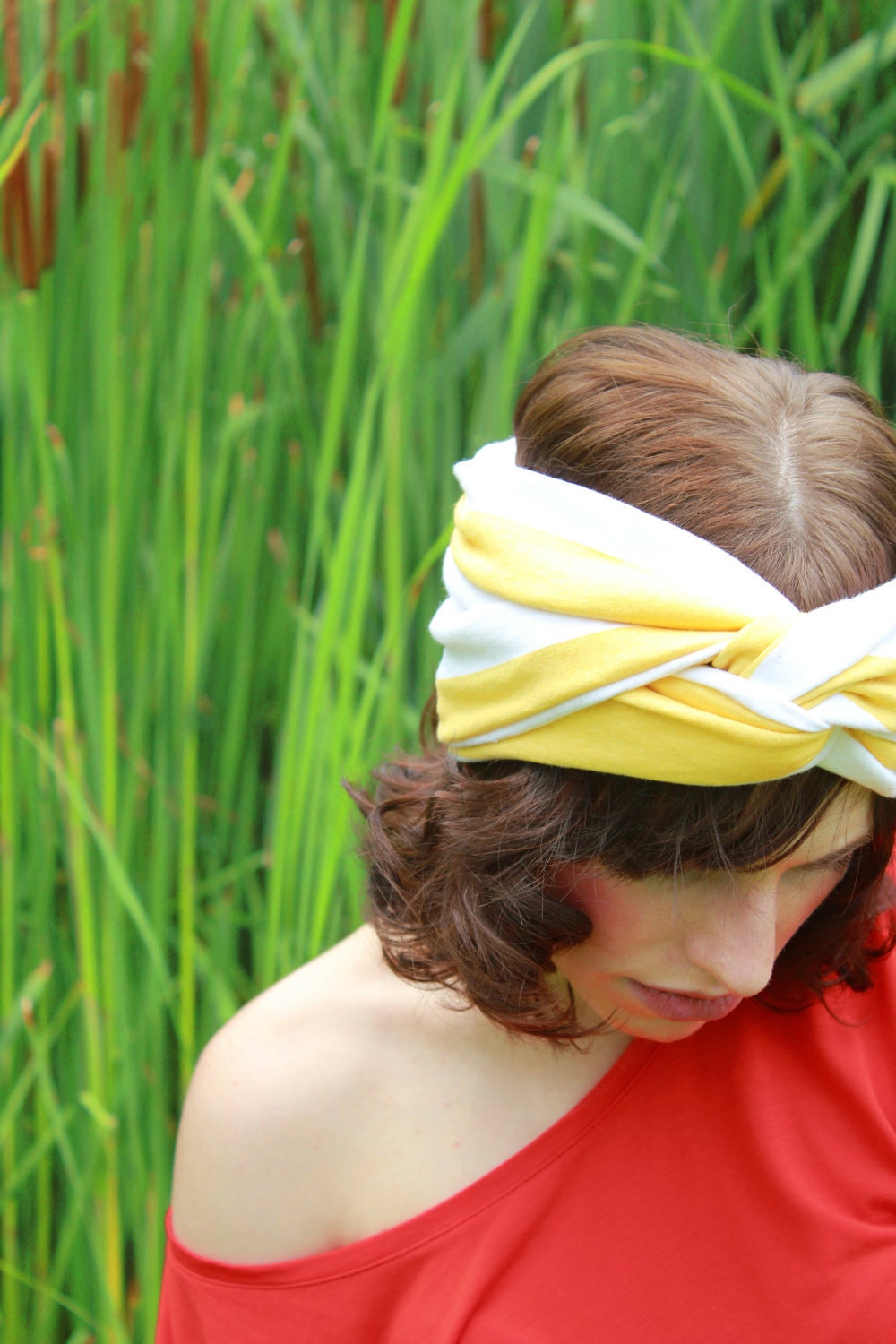 Knit Turban Headband - Yellow and White