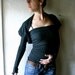 Black Shrug long sleeved jersey puff sleeve top - cotton cropped tshirt custom women's clothes