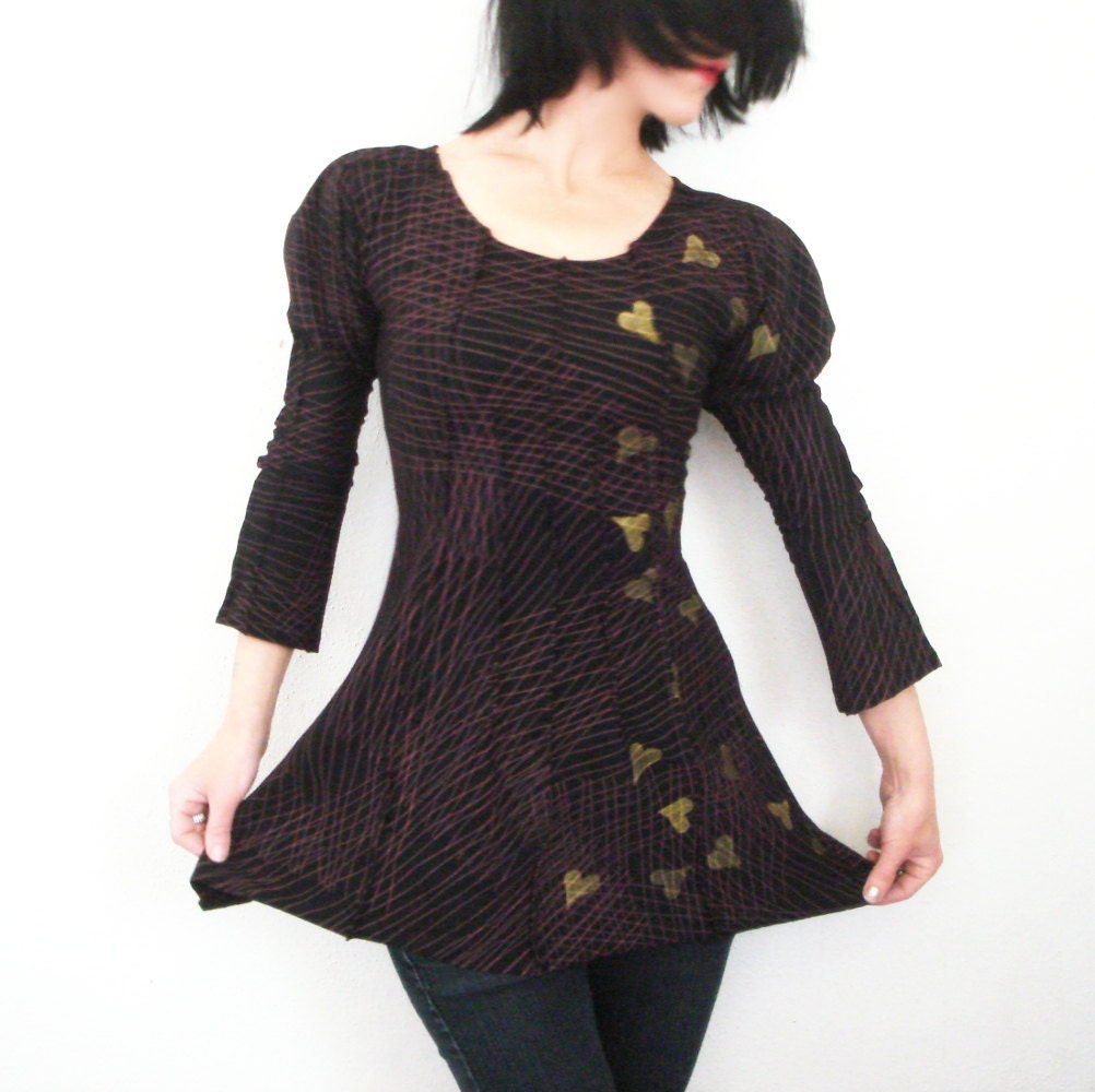 Cue the Strings - iheartfink Handmade Hand Printed Futuristic Womens Artistic Blouse Tunic Top