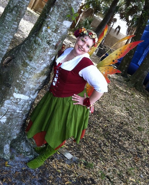 Fairy Princess ELF BOOTS pointy toe knee high moss green with flowers on back Order your size