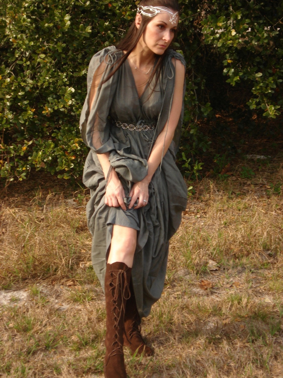 Elf BOOTS/Handmade Moccasins Knee hIgh pointy toe dark brown Order your size