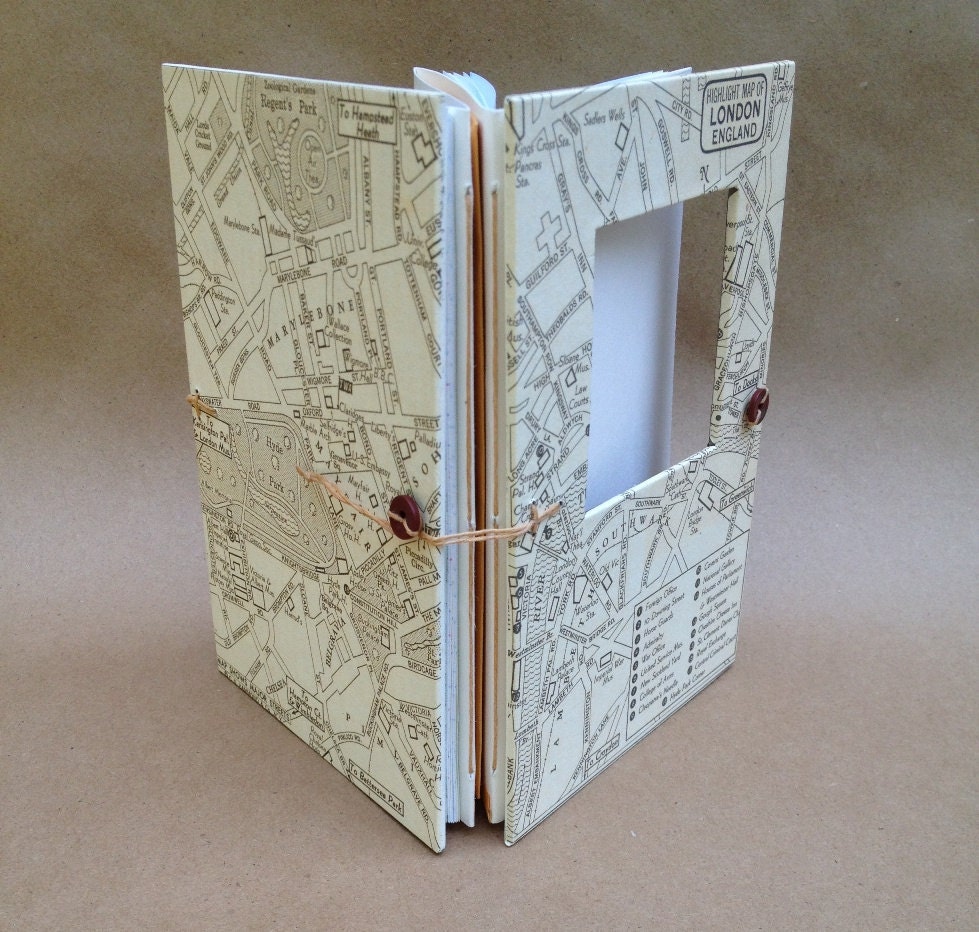 London Versatile Travel Journal with Map Handmade for Artists, Collectors and Writers Made to Order for You