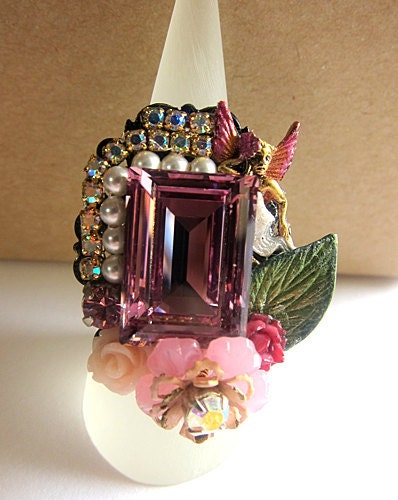 Butterfly Fairy With Amethyst Swarovski Crystals Ring Faerie Realm Fay Fae Fantasy Nature Woodland