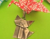 Silver Origami Cat Pendant - Large