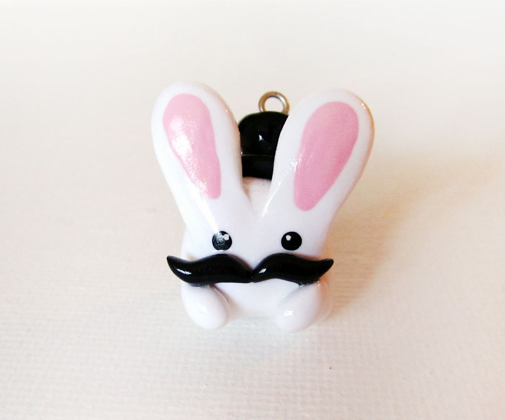 Funny Gentleman Bunny Charm Polymer Clay Miniature