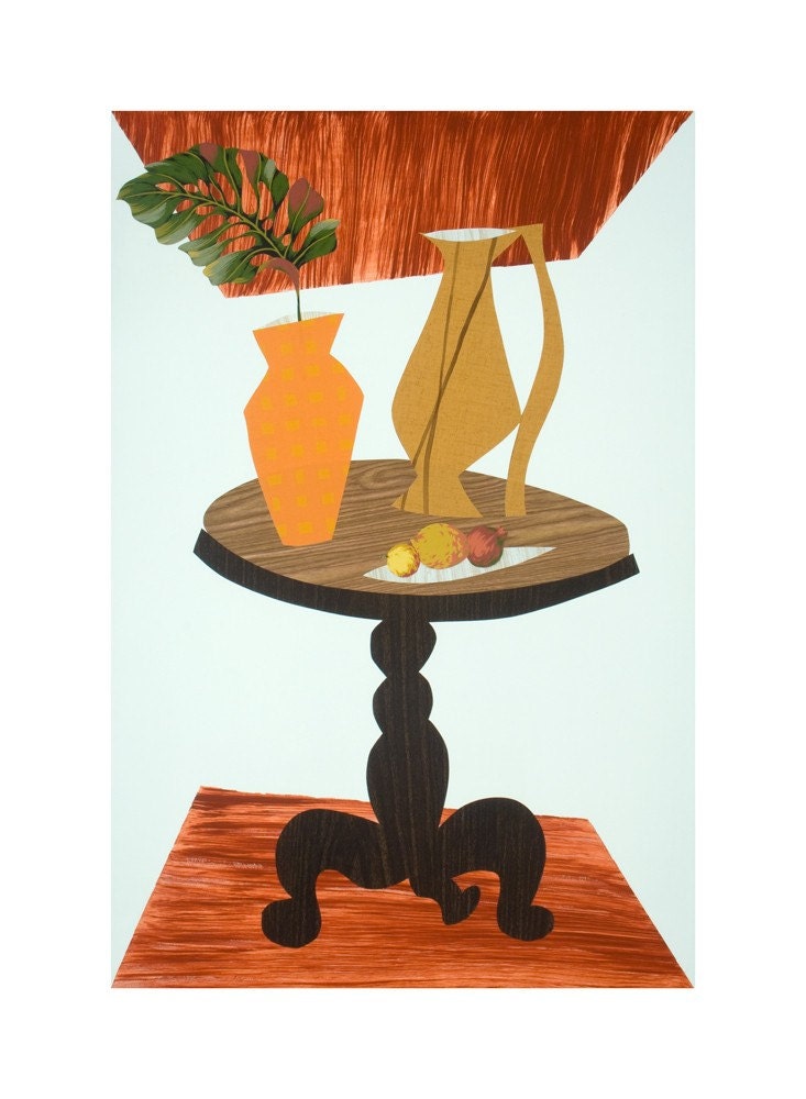Large Mid Century Modern Original Cubist Collage Still Life FREE SHIPPING