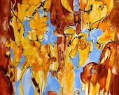 Breton Ballad, abstract painting, original oil, gestural, automatist, gold, russet, blue, 20 x  16