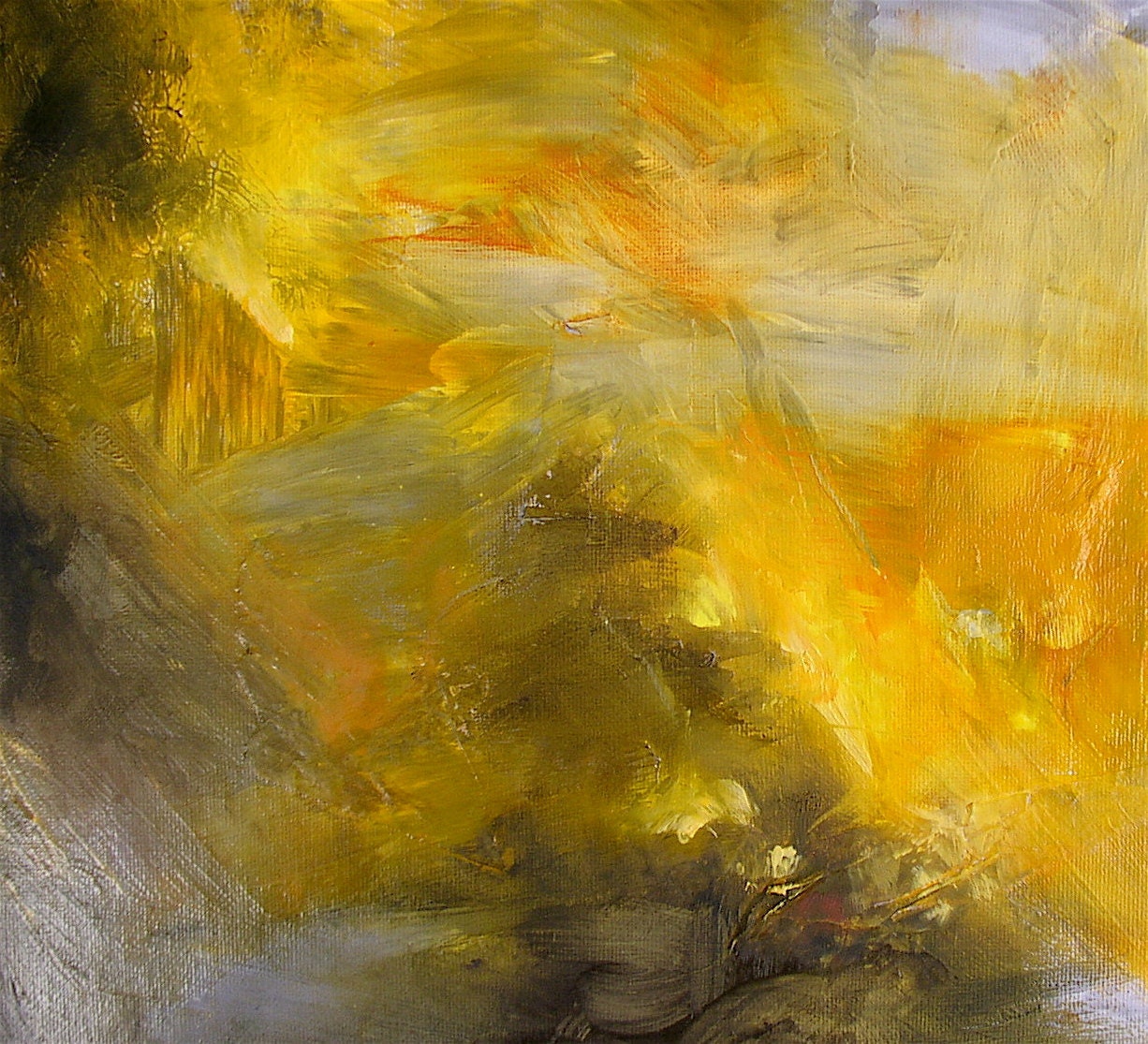 Abstract painting, original fine art, autumn gold, amber, grey, 11 x 14 inches