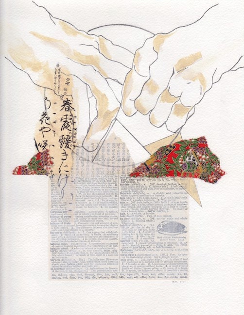 hands, original collage on paper, Constellation III
