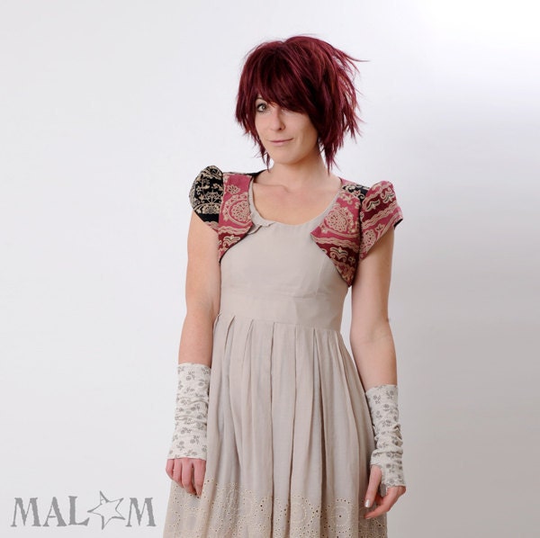 Wedding Bolero Jacket - Pink and Black Bolero, Cropped bolero in Baroque Pink and Black milleraies velvet - Sz S-M