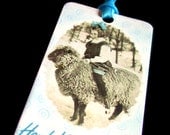 Knitting Gift Tags - Girl Riding Sheep - Set of 8 Fiber Care Tags Christmas or All-Occasion