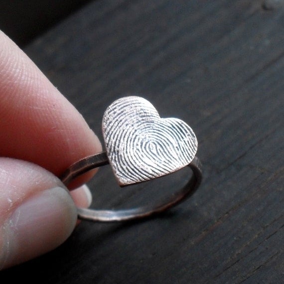 Heart Fingerprint Ring in Rustic Copper - Made to Order