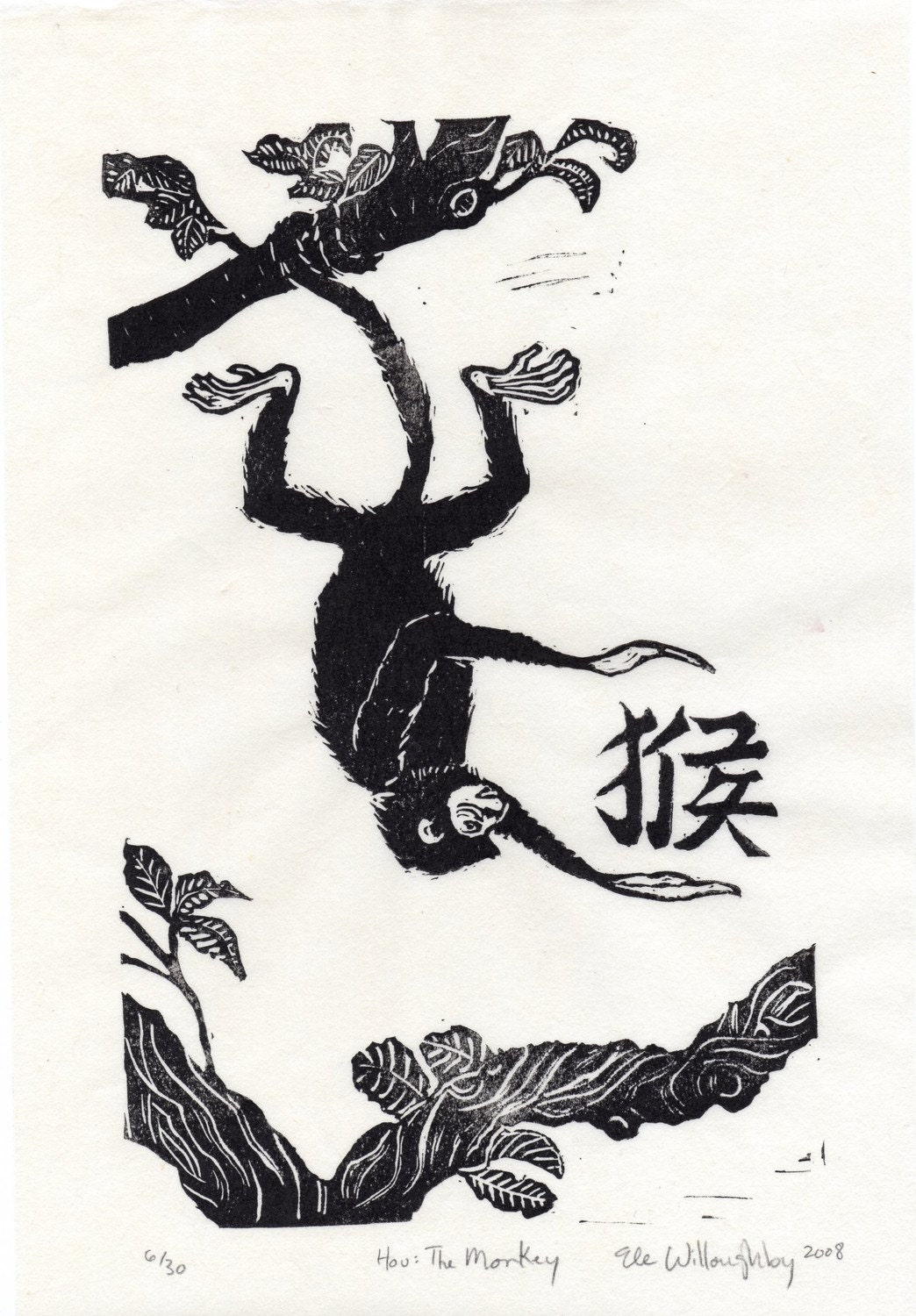 Hou- The Monkey - Linocut, 9th in Chinese Zodiac - Limited Edition