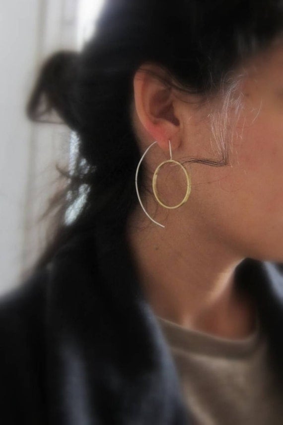 Crop Circles silver and brass earrings, freeshippingfrance