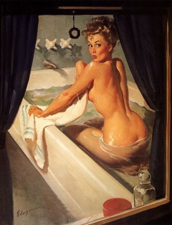 ELVGREN - JEEPERS PEEPERS  - Bathroom Art Deco Pin-Up - Illustration Calendar Art  8 X 11 Pinup Cheesecake