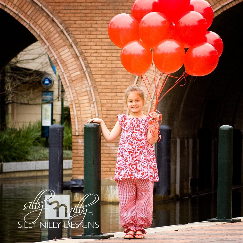 Red and White Maddie flutter sleeve ruffle neckline shirt 6m, 12m, 18m, 2t