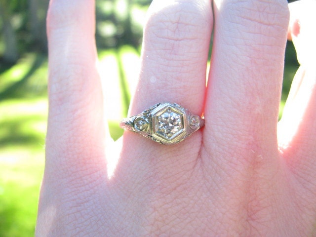 RESERVED - Very Beautiful Art Deco 18K Gold Old European Cut Diamond Ring by fine maker Belais Brothers