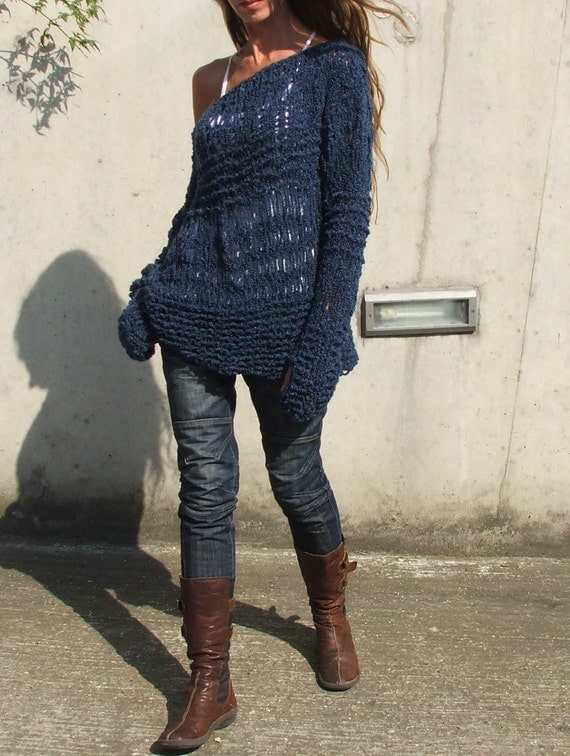 Blue sweater / Electric blue asymmetrical Version2 oversized grunge sweater LTd Edition