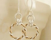 Sterling Silver and Brass Earrings - Single Twist Hoops