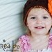 Beanie Hat Crocheted "The Kendra" Chocolate/Lime/Orange Trim Open Weave Flower