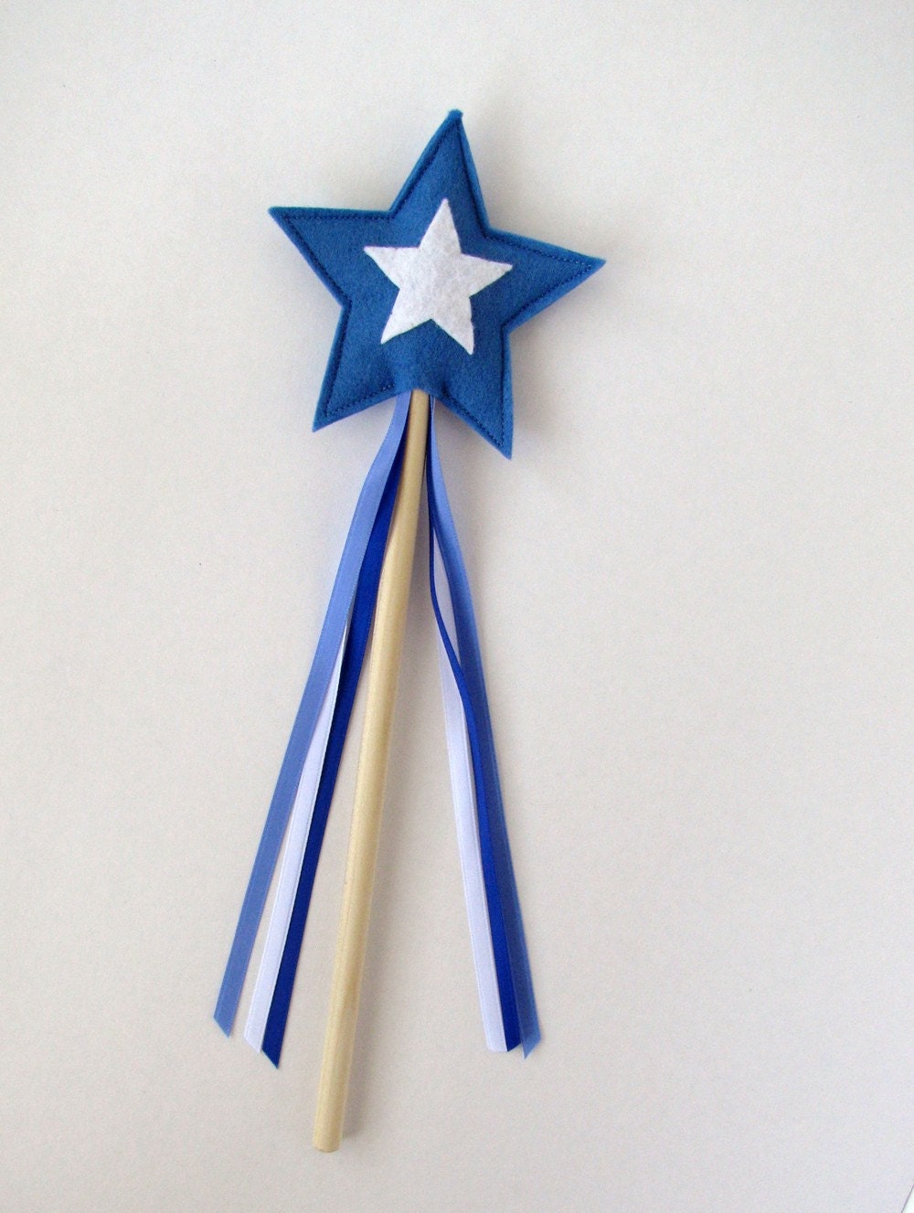 Wool and Wood Magic Wand -- blue and white