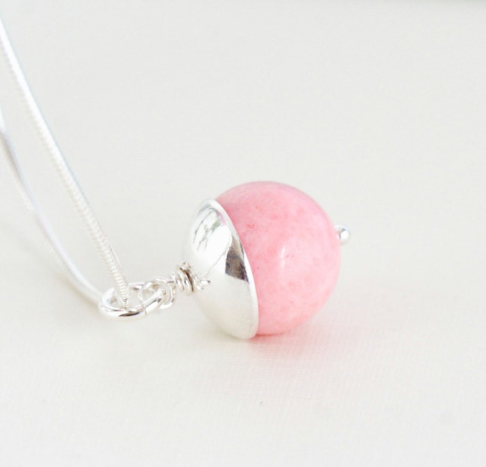 Pink Necklace, Sterling Silver Necklace, Pink Jewelry, Feminine Jewelry