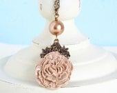 Statement Necklace, Beige Flower Necklace, Vintage Style Flower Necklace