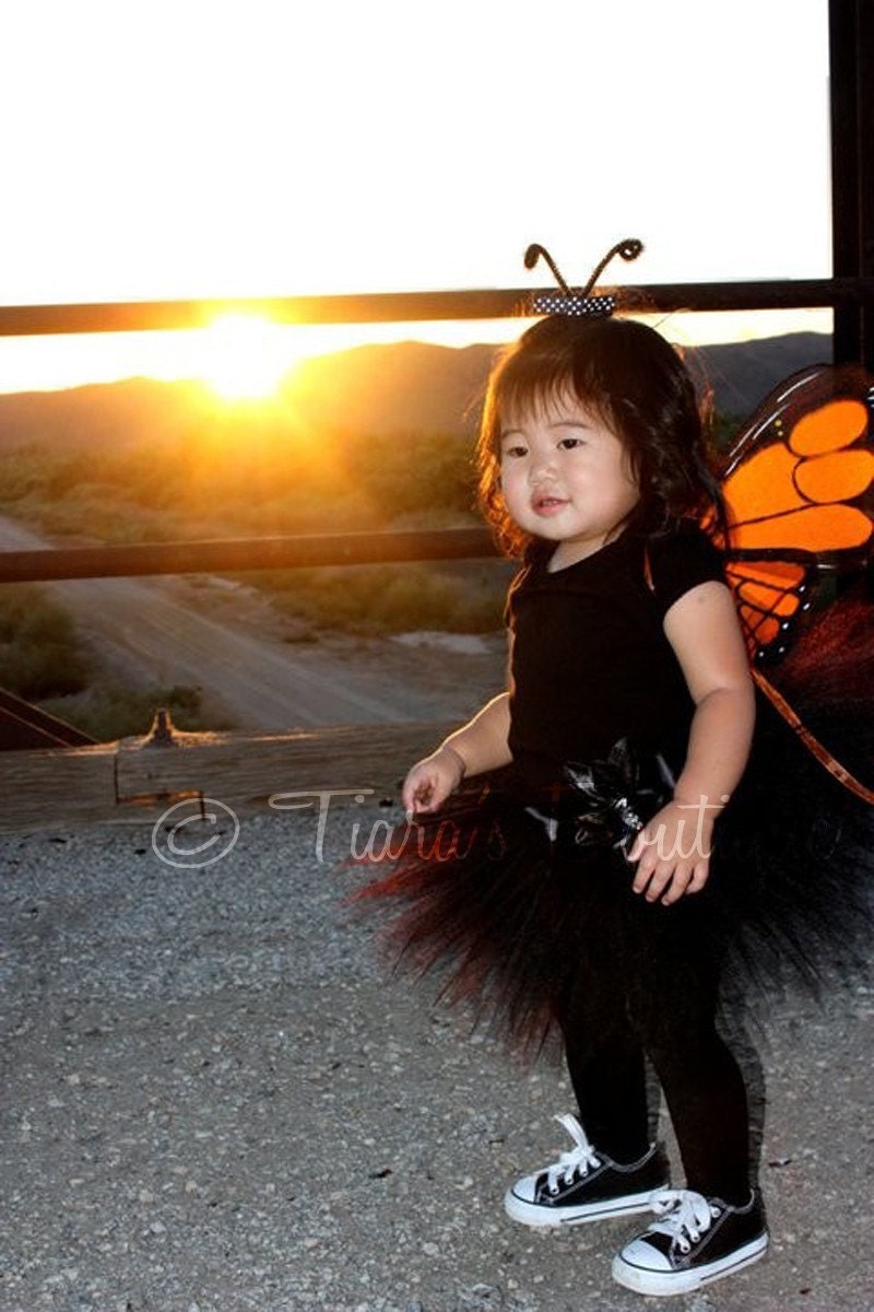 Midnight Monarch Pixie - Sewn 8'' Infant Pixie Tutu & Butterfly Wings - Newborn up to 12 months - Perfect for 1st Birthdays and Halloween