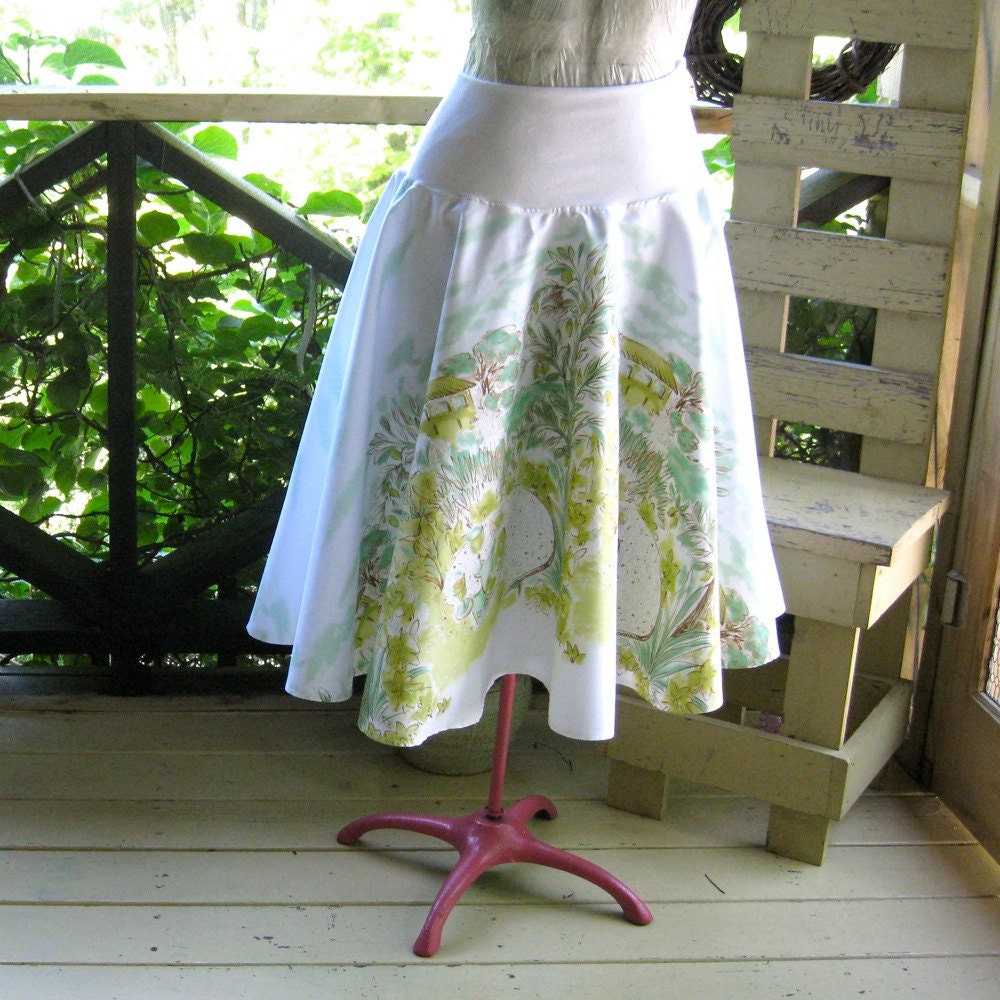 Garden Picnic Party circle skirt - fully lined -  medium, large, xlarge and plus sizes