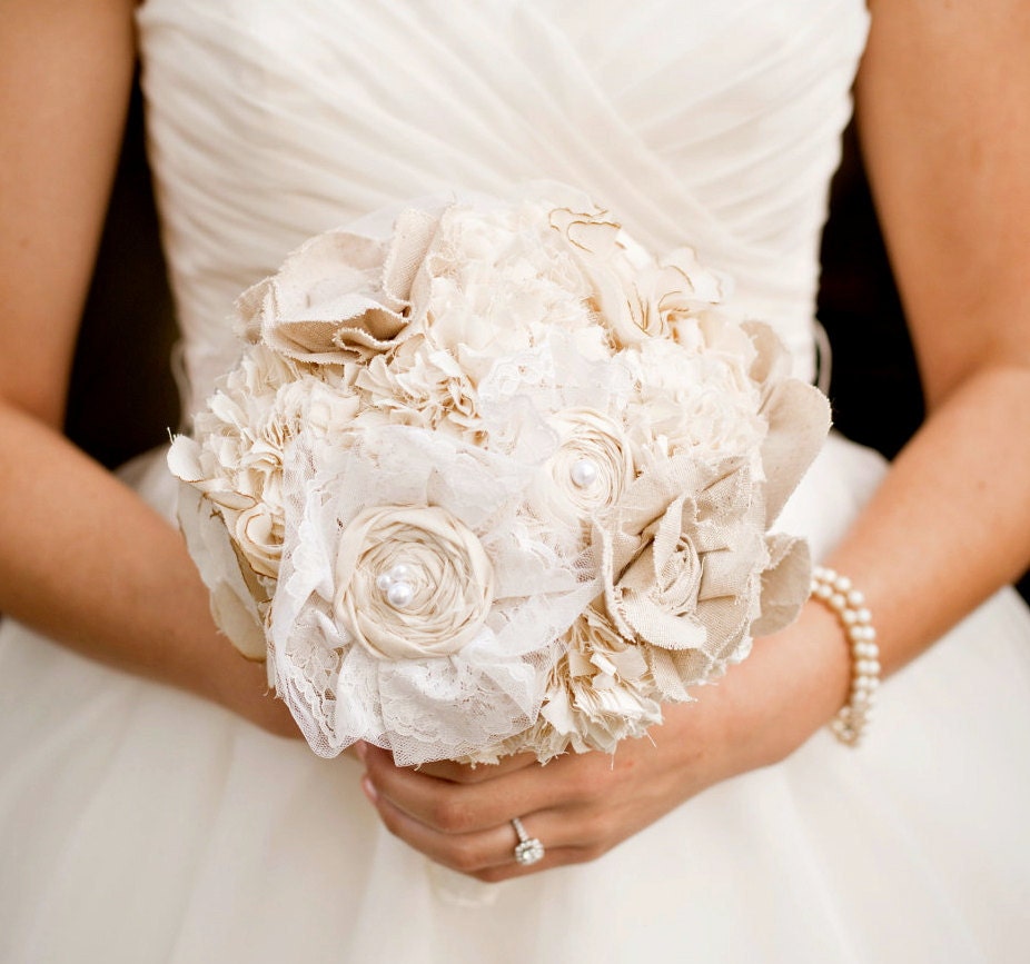Fabric Bouquet - Wedding, Fabric Flower Bouquet - Vintage Wedding, Bridal Bouquet, Wedding Bouquet, Wedding Accessory