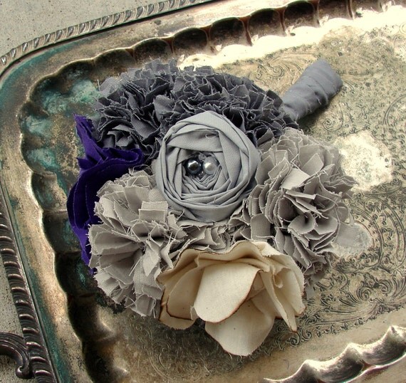 Fabric Flower Bouquet - Fabric Bouquet, Fabric Flower, Wedding, Bouquet - Bridal Bouquet