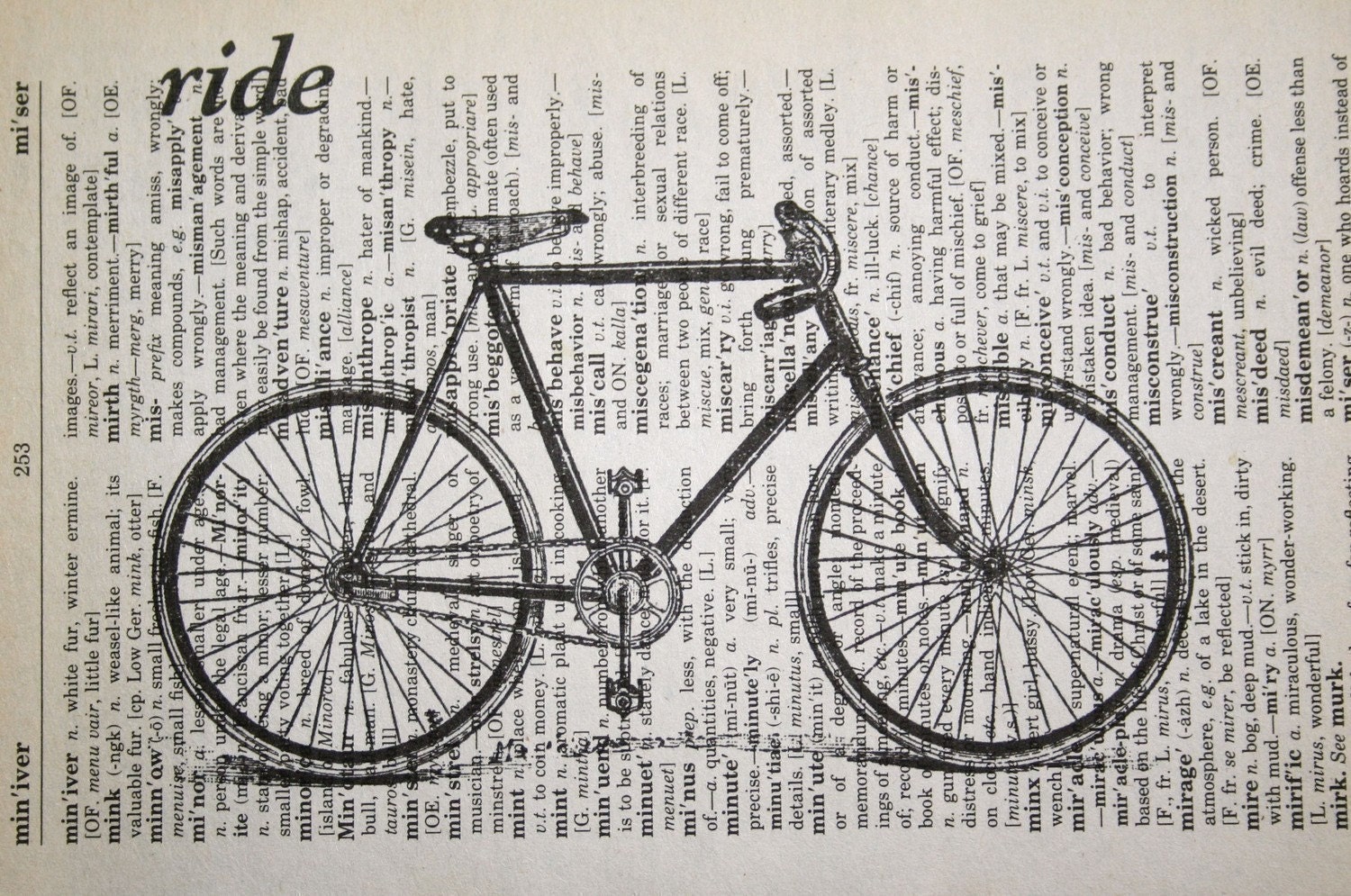 Bicycle Print - Vintage Dictionary Page Print - 5 x 7 Bike Print - Bike Art - Bike Ride